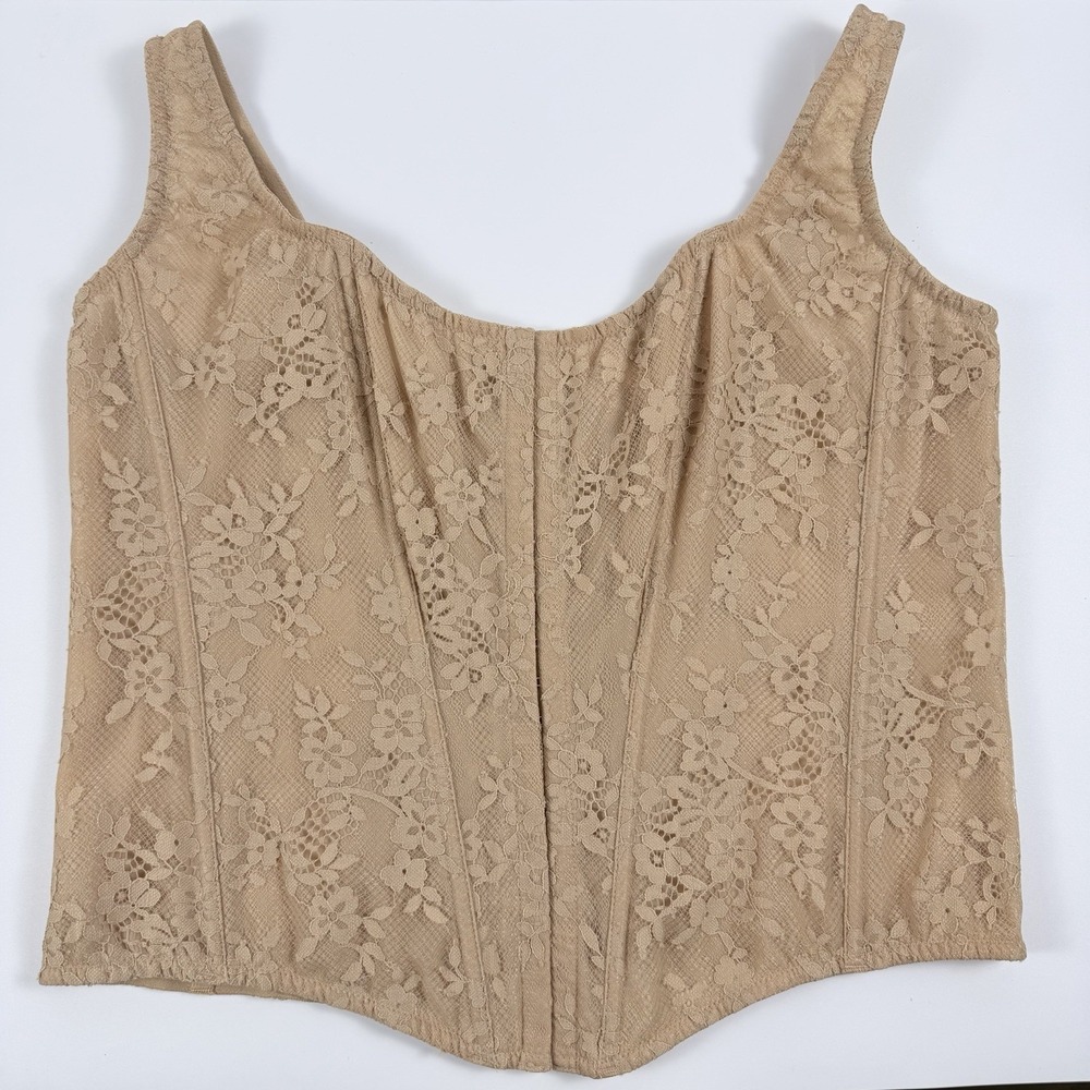 Victoria's Secret Very Sexy Classic Floral Lace Up Corset Beige XXL NWT
